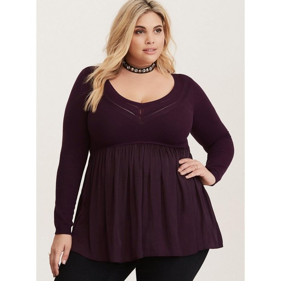 torrid Sweaters - Torrid Pullover V-Neck Babydoll Sweater Purple Women's 5 5X H14633